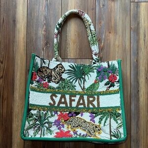 America & Beyond Limited Edition Safari Bead Embellished Tote Bag, NWT